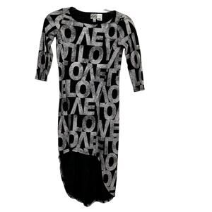 D-Signed LOVE Graffiti Tunic Dress Hi Low SZ L Black Casual Streetwear Lagenlook